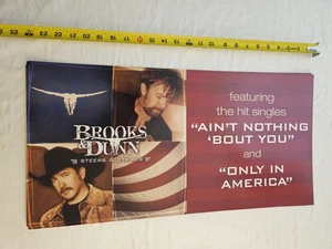 Cartel publicitario Brooks & Dunn 2001 Steers & Stripes 2 caras tienda 12" x 24" - Imagen 1 de 2