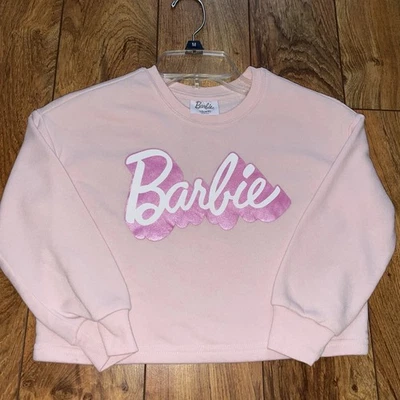 Girls pink Barbie crop long sleeve sweatshirt 4/5 XS - Image 1 of 2