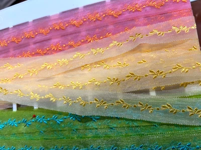 embroidered 3/4" sheer organza ribbon 1yd made in France - Image 1 of 3