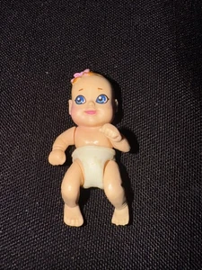 Doll Baby Blonde Hair Blue Eyes Pink Outfit And Bow For Barbie Fashion dolls ~2" - Picture 1 of 2