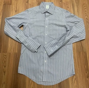 Brooks Brothers Shirt Mens 15.5-35 Blue Stripe Non-Iron Supima French Cuff - Picture 1 of 5