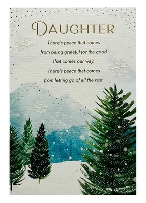 Christmas Card For Daughter Peace, Snowy Mountains, Embossed Hallmark Card NEW - Image 1 of 4