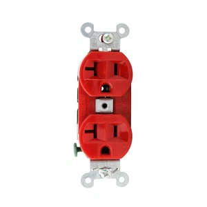 LEVITON 5362-R INDUSTRIAL HEAVY DUTY DUPLEX RECEPTACLE, STRAIGHT, 20A, 125V, RED - Picture 1 of 2
