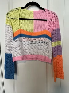 Crochet Colorblock Talla M Cuello Cuadrado Recortado Top Rave Festival Boho Retro Hippie - Imagen 1 de 6