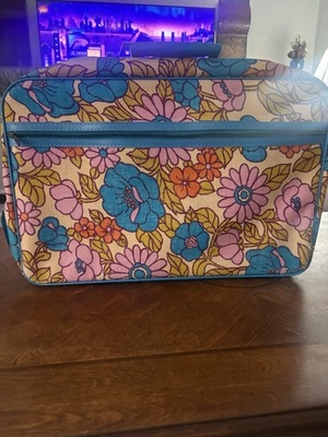 Vintage 1960s Bantam Travelware Blue Floral Mod Fabric Suitcase - Image 1 of 3