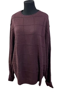 Maglione uomo vintage grande marrone check ricamato girocollo cotone orlo a costine preparazione - Foto 1 di 4