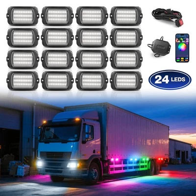 Q1 16 Pods RGB+IC LED Rock Lights Chasing Dream Color, 24LEDs/Pod Underglow Kits - Image 1 of 4