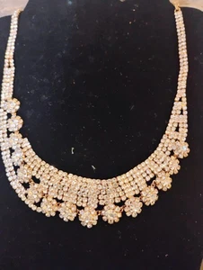 Statement Necklace Gold Color Rhinestone Choker Necklace Adjustable 18-22 Inches - Picture 1 of 2