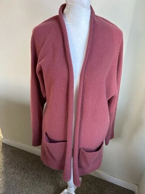 Cárdigan Tahari Pure Luxe para mujer XS 2 capas de cachemir abierto largo suéter bolsillos Foto 1 de 4