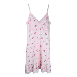 Laura Ashley Size Medium Cherry Striped Nightie Sleepwear Lace - Picture 1 of 7