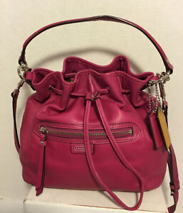 COACH Crossbody Bright PINK Drawstring Shoulder Bag Purse Soft Leather F25561