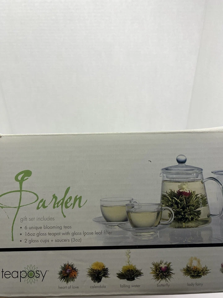 Teaposy Tea For Two Gift Set Blooming Small Glass Tea Pot With Cups Saucers Teas - Image 1 of 4