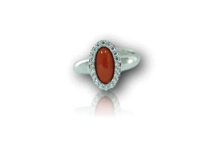  Anillo Ajustable de Plata 925 y PLT Oro Blanco en Piedras Preciosas Rojo Coral Natural  Foto 1 de 4