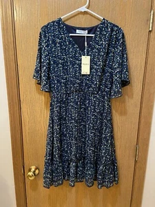 Manydress Women's Summer Floral Print V Neck Casual Mini Boho Ruffle Swing Dress - Picture 1 of 8