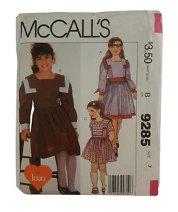UNCUT 1984 Mädchen Größe 7 Muster Kleid Schärpe Lang Kurzarm McCalls 9285 - Bild 1 von 7