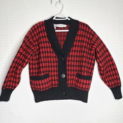 Cárdigan De Colección JH Para Mujer Grande Rojo Pata de Gallo Lana Pesada Botón Usado en Excelente Condición Foto 1 de 4