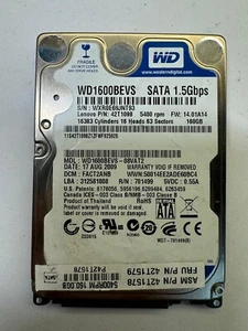 LENOVO 42T1098 WD1600BEVS-08AT2 701499 160 GB 5.4K RPM 1.5Gb/s SATA 2.5" HDD - Picture 1 of 3
