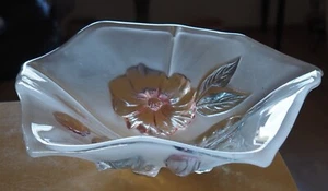 Vintage Mikasa Crystal Flower Bowl - Frosted Glass - Pink Flower - Picture 1 of 12