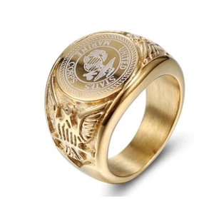 Size 6-14 Punk Rock Titanium Stainless Steel United States Marine Corps Ring - Picture 1 of 11