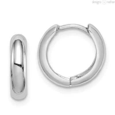 Real 925 Rhodium-Plated Silver Domed Snug Tiny Hinged Huggie Hoop Earrings 1 g - Image 1 of 4