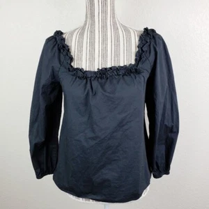 J. CREW Ruffle Square Neck Penny Top Blouse In Black H2198 size XS - Picture 1 of 10