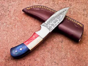 CUSTOM HAND FORGED DAMASCUS STEEL 8.0" SKINNING HUNTING KNIFE, SHEATH - WD-8597 - Picture 1 of 12