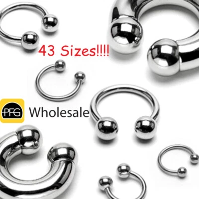 Surgical Steel Horseshoe Circular Barbell Nose Nipple Septum Ring Earring 20G-2G - Image 1 of 4