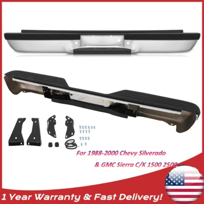 Chrome Steel Rear Bumper For 1988-2000 Chevy Silverado GMC Sierra C/K 1500 2500 - Image 1 of 4