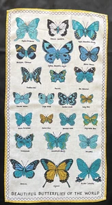 Vintage Fallani & Cohn TEAL BLUE BUTTERFLIES OF THE WORLD Linen Tea Towel - Picture 1 of 8