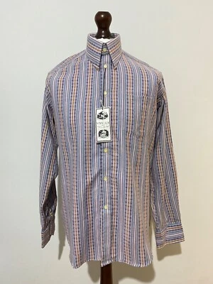VIYELLA Mens Shirt Size 16 Blue Pink Cotton Wool Blend Long Sleeve Button New UK - Image 1 of 4