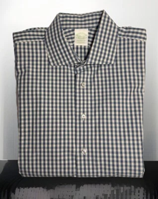 Camisa de vestir Brooks Brothers MILANO calce etiqueta verde algodón azul marino a cuadros 16,5-35 Foto 1 de 4