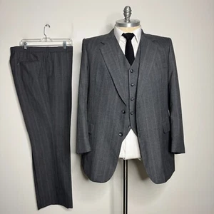 Austin Manor Men's Suit 46L Gray Stripe Wool 3 Piece Pants 38W - Picture 1 of 15