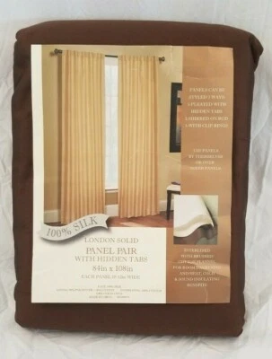 2 paneles de chocolate London sólidos 100 % seda forrados (1 par) 84" x 108" $278 nuevos en paquete Foto 1 de 4