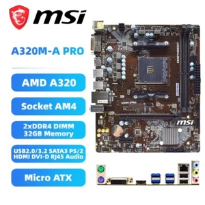AM4 Motherboard M-ATX MSI A320M-A PRO AMD A320 DDR4 SATA3 HDMI DVI-D Audio+I/O - Photo 1/8