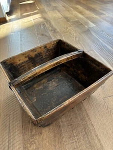Antique 19th century handmade Chinese Rice Measure Wooden Bucket w/handle basket - Picture 1 of 5