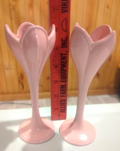 Fitz & Floyd Tulip Tapered Candle Holders Pink Hard to Find Easter Spring 1982 - Picture 1 of 4