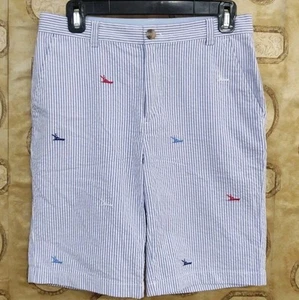 Vineyard Vines Seersucker Chino Shorts Flat Front Boys Size 18 Blue White Ships - Picture 1 of 13