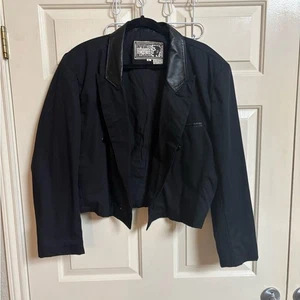 VTG 1980’s Leather Trim In Private Studio Cropped faux Double Breasted Blazer - Picture 1 of 5