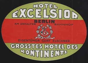 Hotel Excelsior Berlin Germany Curt Elschner Vintage Luggage Label - Picture 1 of 2