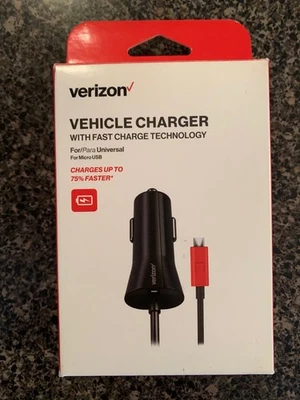 NEW! OEM VERIZON MICRO USB VEHICLE CAR CHARGER WITH FAST CHARGE TECHNOLOGY UNIVE - Image 1 of 2