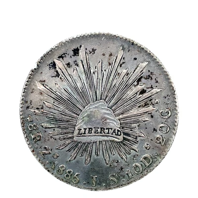 1885 Zs JS Mexico 8 Reales ZACATECAS Mint Libertad Cap & Rays  0.903 Silver Coin - Image 1 of 4