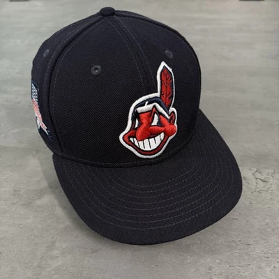 Boné Vintage Cleveland Indians Chapéu New Era 7 1/8 100% Lã Chefe Wahoo Patch Lateral - Imagem 1 de 4