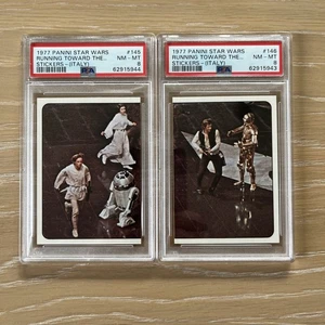 1977 Panini Star Wars Stickers (Italy) "Running Toward.." #145 #146 PSA 8 Pair - Picture 1 of 13