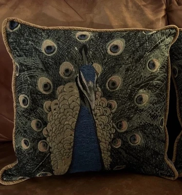 1 Throw Pillow – The Peacock - French Tapestry Woven Cushion  19x19 in - Image 1 of 4