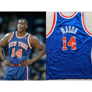 Anthony MASON #14 NY Knicks 90s CHAMPION jersey 44 blue NBA basketball vintage - Picture 1 of 12