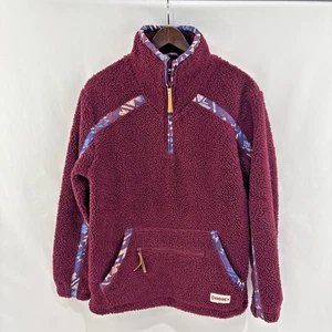 HOOEY Aztec Fleece Pullover 1/4 Zipper Collar Maroon Red Mens Size Small - Picture 1 of 8