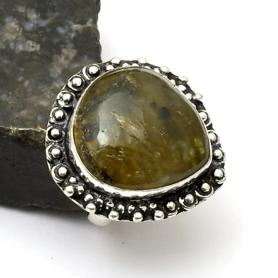 Anillo de piedras preciosas de labradorita hecho a mano joyería regalo para Año Nuevo EE. UU. talla 7 AR 30120 - Imagen 1 de 1
