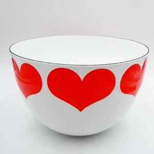Arabia Finlandia Kaj Franck Blanco Esmalte Cuenco Corazones Rojos 8.25" Adhesivo De Colección Usado en Excelente Condición - Imagen 1 de 11