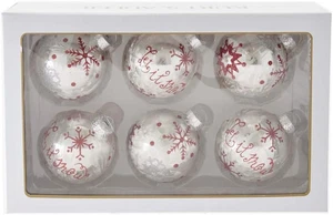Glaskugel 80 mm Silber mit roter Schneeflocke, 6er Set verpackt Weihnachtsschmuck - Bild 1 von 7