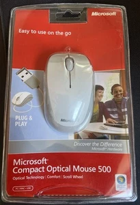 Microsoft Compact Optical 500 Wired USB Scroll Wheel Mouse Model 1344 New Sealed - Picture 1 of 3